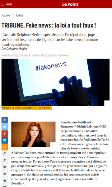 TRIBUNE Delphine Meillet. Fake news : la loi a tout faux !