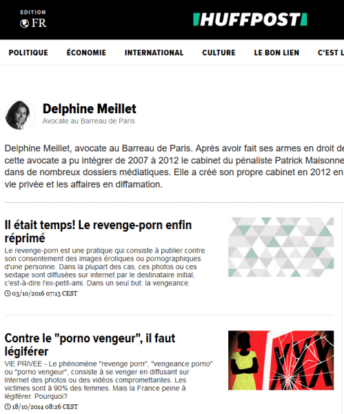 Delphine Meillet tribunes sur le porno vengeur revenge porn dans le Huffington Post